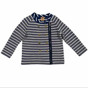 Tory Burch Edie Merino Wool Zip Blazer Jacket Stripe Blue